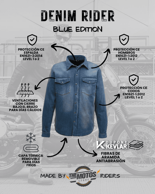 Camisa Protectora THE MOTOS «DENIM RIDER»™ AZUL