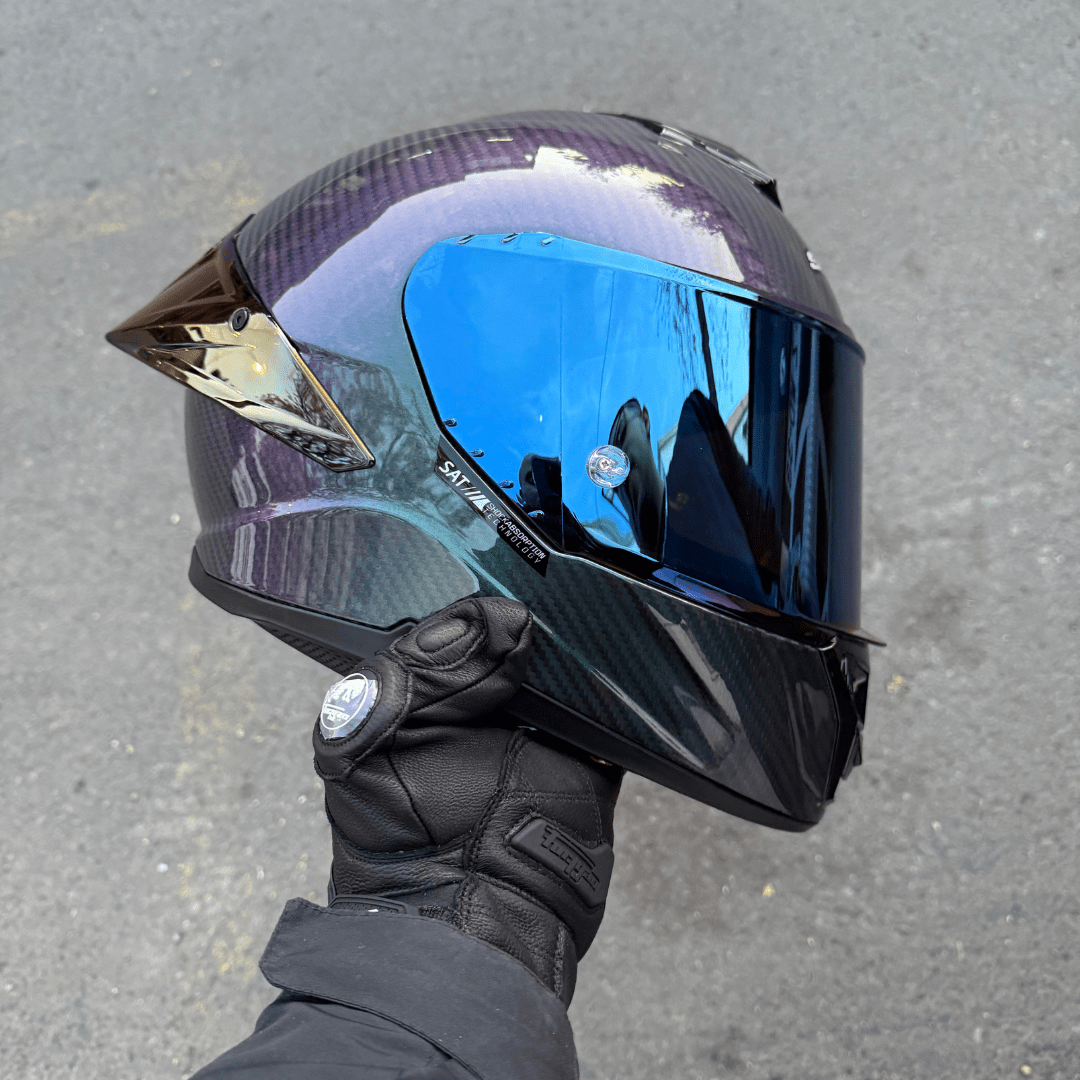 Casco moto Shaft pro 620c Camaleon Blue fibra carbono
