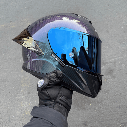 Casco moto Shaft pro 620c Camaleon Blue fibra carbono