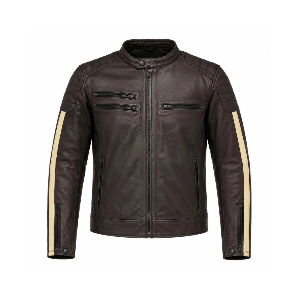 Chaqueta Moto Cuero Cafe Racer  Kmz